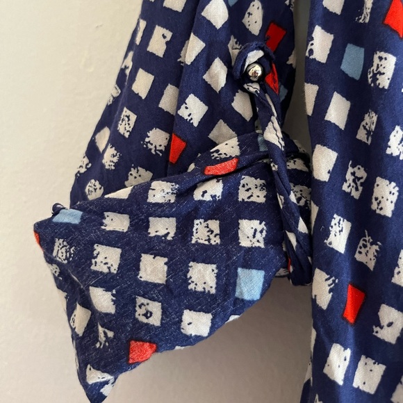 grand & greene blue blouse with square pattern size small - Picture 4 of 5